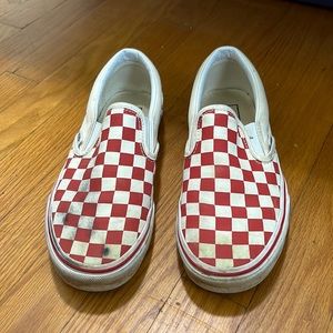 checkerboard red slip ons